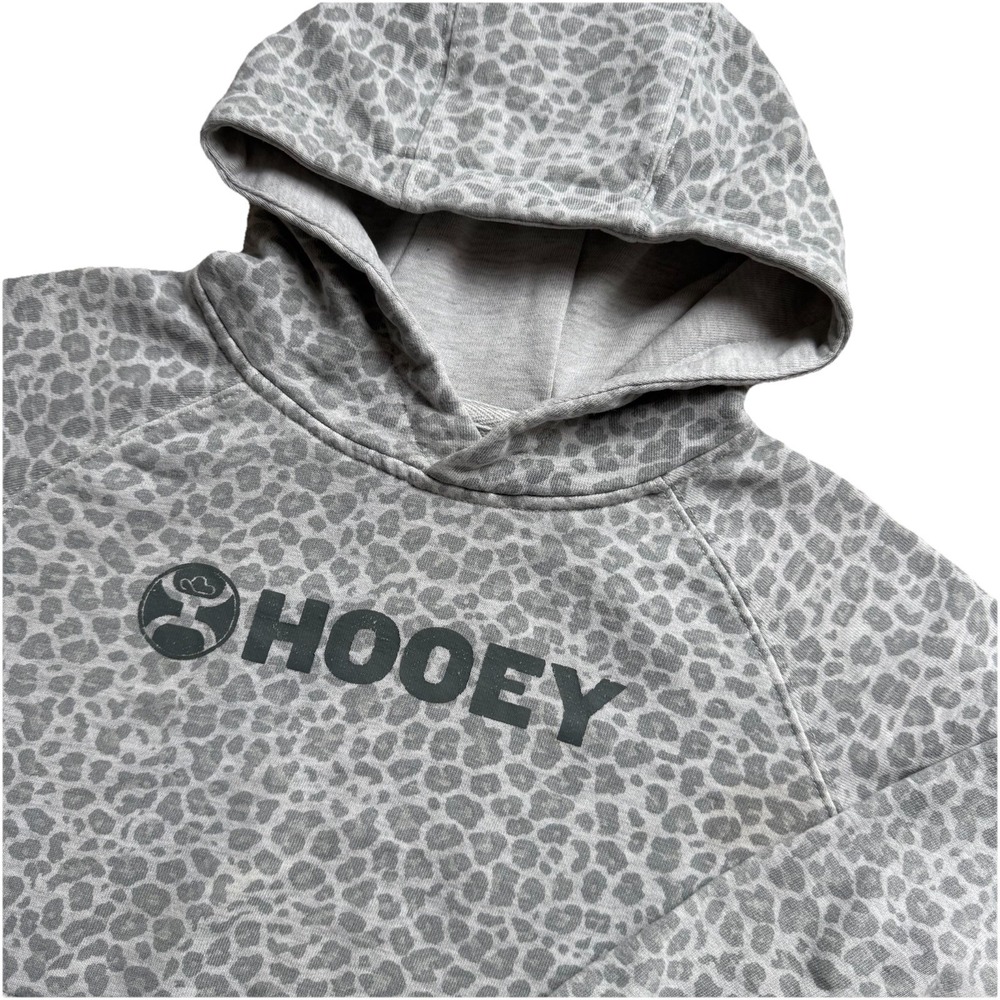 Hooey Girl's Snow Leopard‎ Heather Grey Hooded Sweatshirt Youth Small